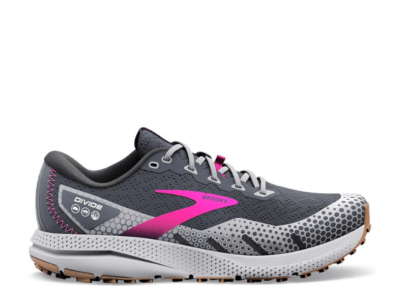 Brooks Divide 3 Ladies Trail Running Shoe (Ebony/Grey/Pink) - Gotto Sports Belfast -b272-brooks-divide-3-ladies-trail-running-shoe-ebony-grey-pink-uk-5-5