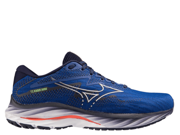 Mizuno Wave Rider 27 Mens Running Shoe Surf the Web White Neon Flame Gotto Sports Belfast