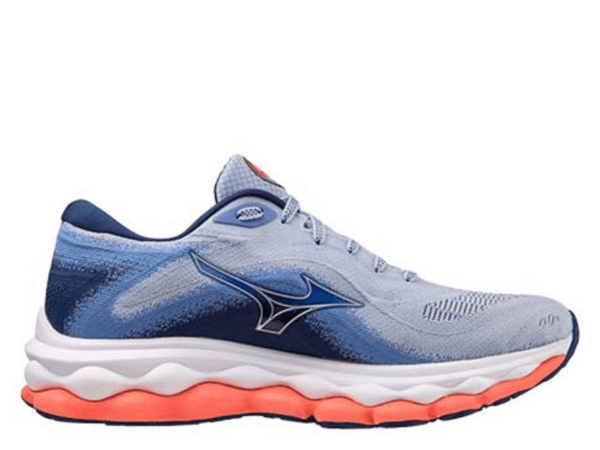 Mizuno Wave Sky 7 Ladies Running Shoe Blue Henon Silver Neon