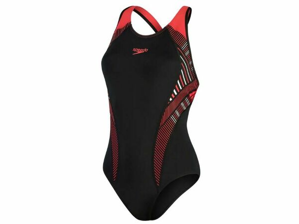 Speedo Placement Laneback Women's Swimsuit (Black/Red) - Gotto Sports Belfast -0a8b-speedo-placement-laneback-womens-swimsuit-black-red-uk-12-34